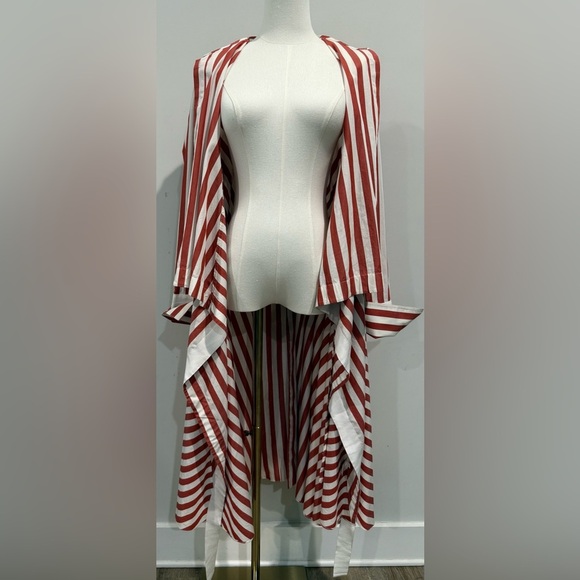 Palmer / Harding Red and White Size 4 Striped Asimetrical Long Sleeve Blouse - Picture 9 of 13